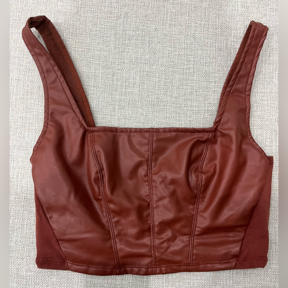Free People, brown leather crop top